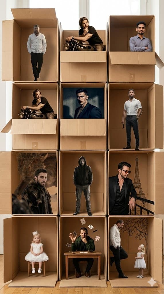 Nano Banana generated image: Create a creative collage made of multiple cardboard boxes arranged in a 3x3 or 4x3 grid.
Inside each box, place one or more characters extracted from the provided photos.
Make it look as if each person naturally sits, leans, or interacts with the edges of the box or with other boxes.
Keep the lighting soft and consistent across all boxes.
The overall look should be warm, fun, and natural — like a photo session of people placed inside boxes.
Use realistic perspective and shadows so it feels like a single connected image.
Maintain the original appearance, clothing, and expressions of the people in the provided images.
Background of each box should be light brown cardboard.
Style: natural light, high resolution, cozy mood, realistic photo collage.
